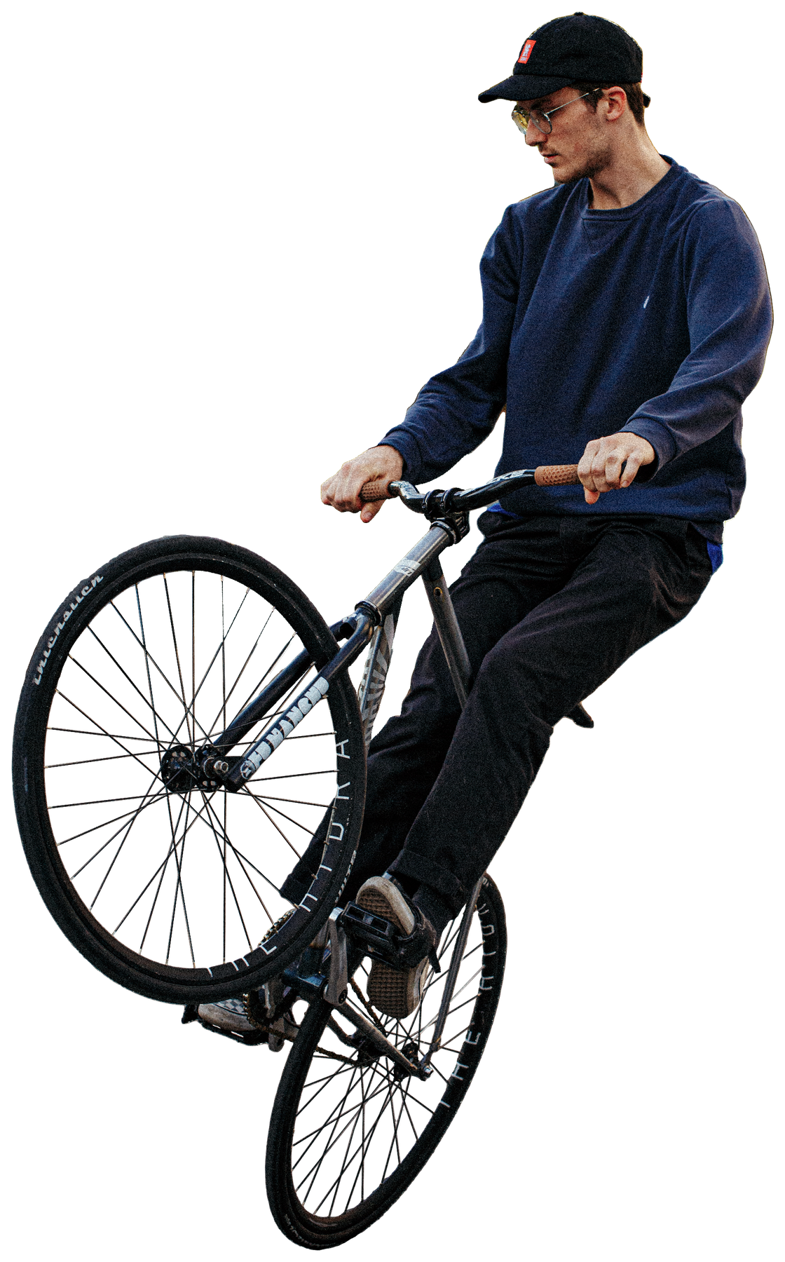 El Fakijoe balancing a wheelie on his fixed gear bike