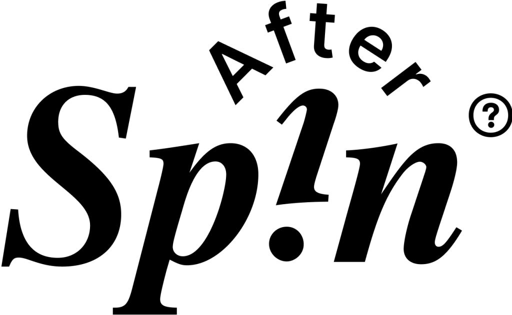 AfterSpin’s original black wordmark, with its curved lettering and exclamation point