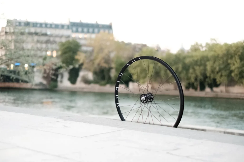 The finished wheel standing beside the Seine