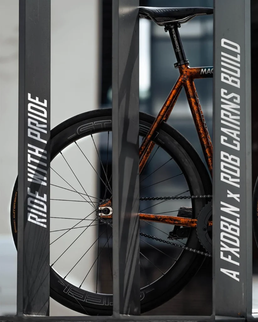 The rear of the custom Skream with the printed build credit FXDBLN and Rob Cairns